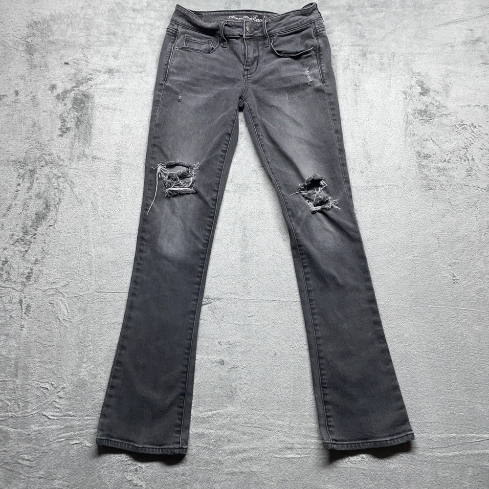 American Eagle Outfitters High Rise Distressed Gray Jeans